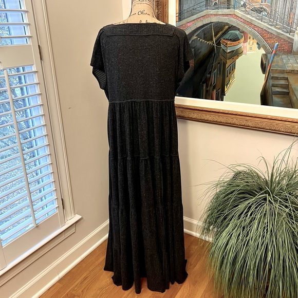 Free People! Beach Black Tee Square-Neck Ribbed Maxi Dress - Picture 4 of 5